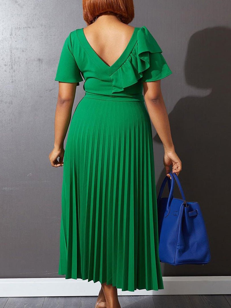 Dresses Ruffled Pleated Short Sleeve Dress - LuckyFash™