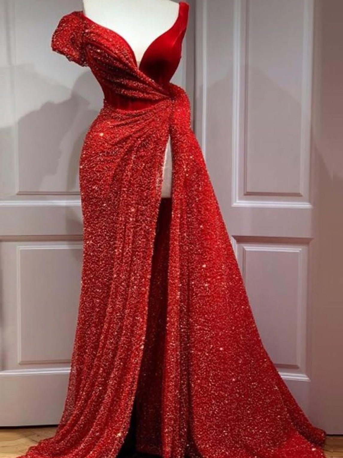 Dresses Sequin V-Neck Slit Evening Dress - LuckyFash™