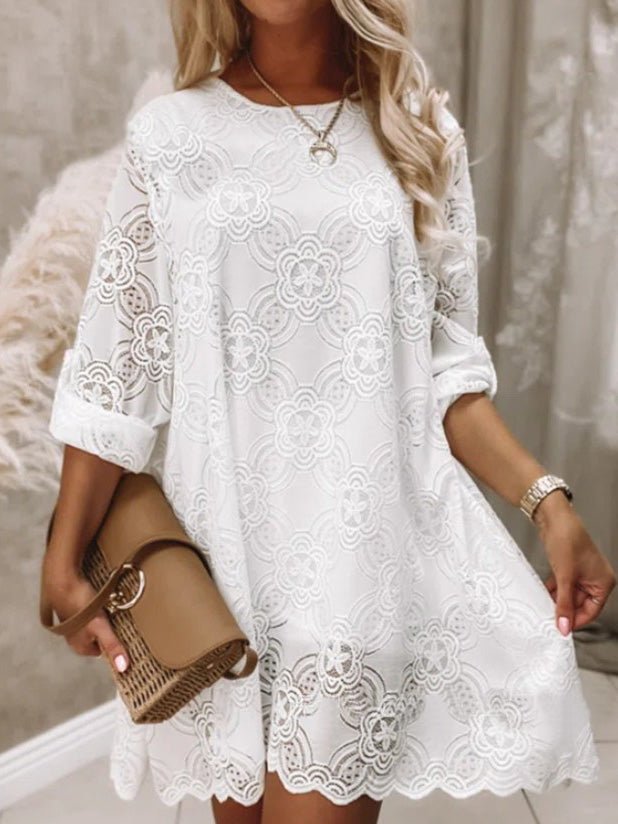 Dresses Simple Lace Stitching Mid-Sleeve Dress - LuckyFash™