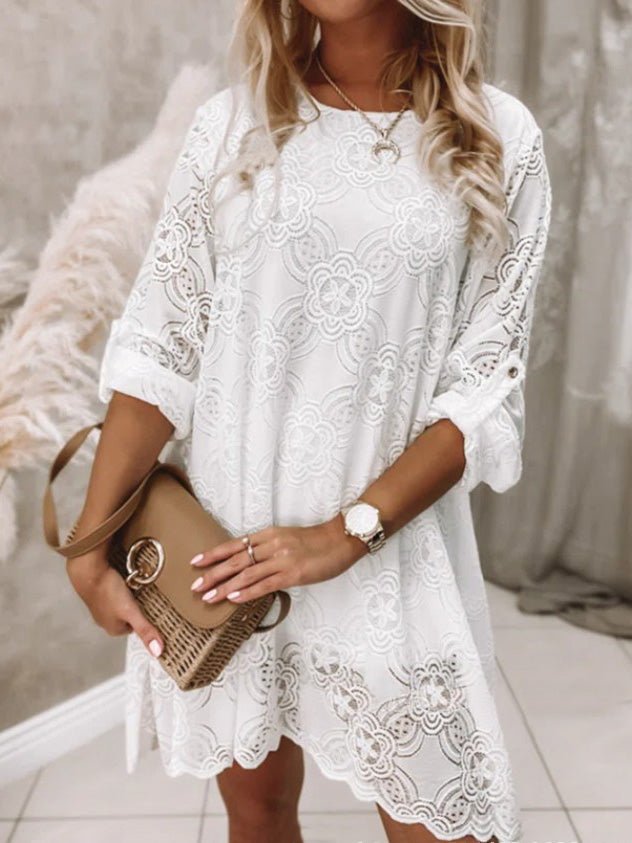 Dresses Simple Lace Stitching Mid-Sleeve Dress - LuckyFash™