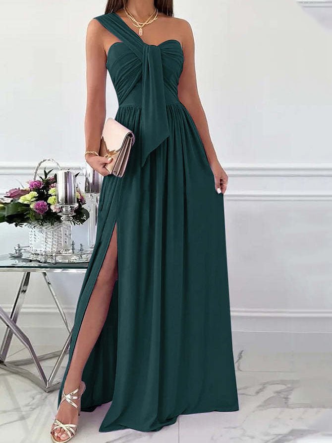 Dresses Simple Sleeveless Off Shoulder Slit Dress - LuckyFash™