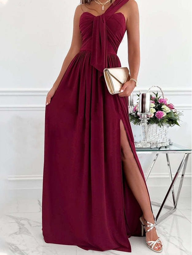 Dresses Simple Sleeveless Off Shoulder Slit Dress - LuckyFash™