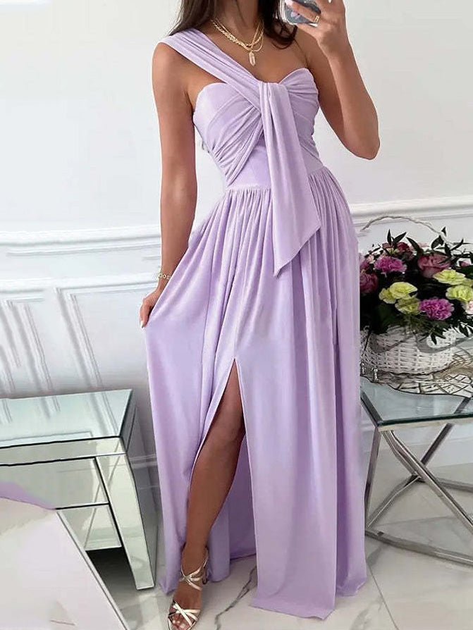 Dresses Simple Sleeveless Off Shoulder Slit Dress - LuckyFash™