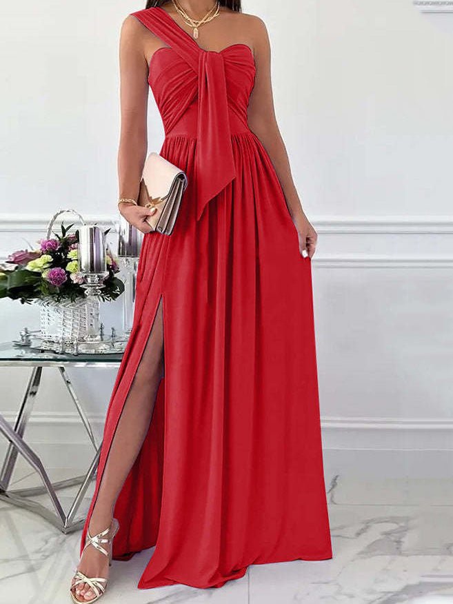Dresses Simple Sleeveless Off Shoulder Slit Dress - LuckyFash™