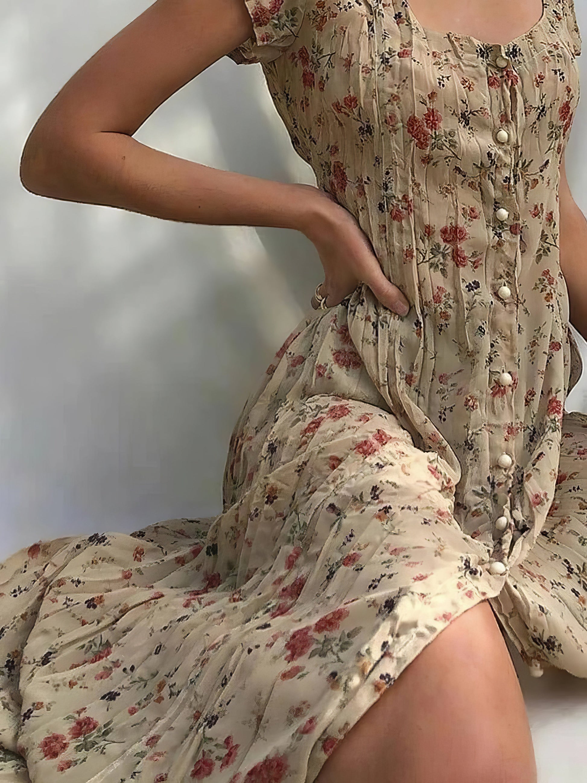 Dresses Single Breasted Floral Short Sleeve Dress - LuckyFash™