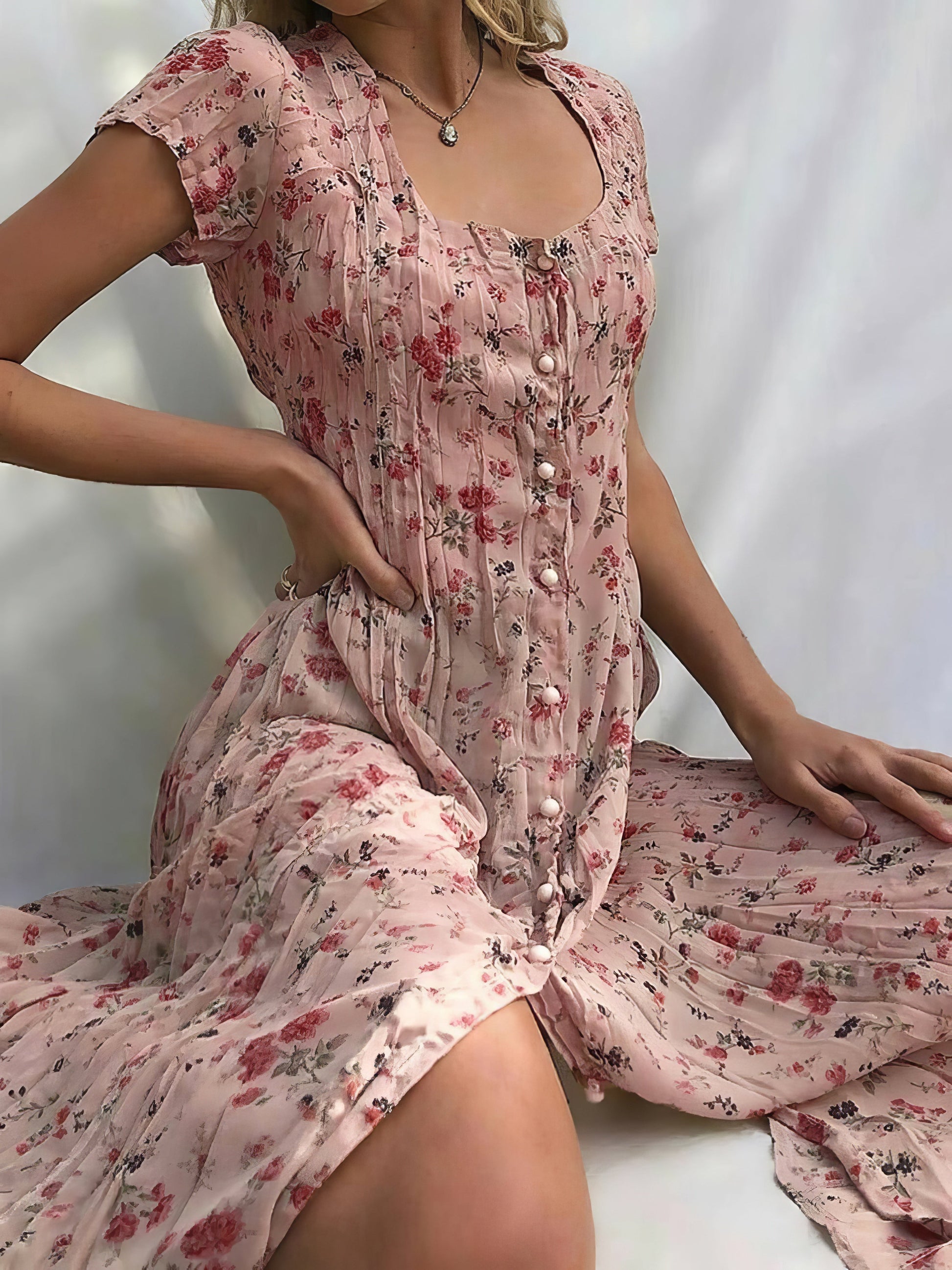 Dresses Single Breasted Floral Short Sleeve Dress - LuckyFash™