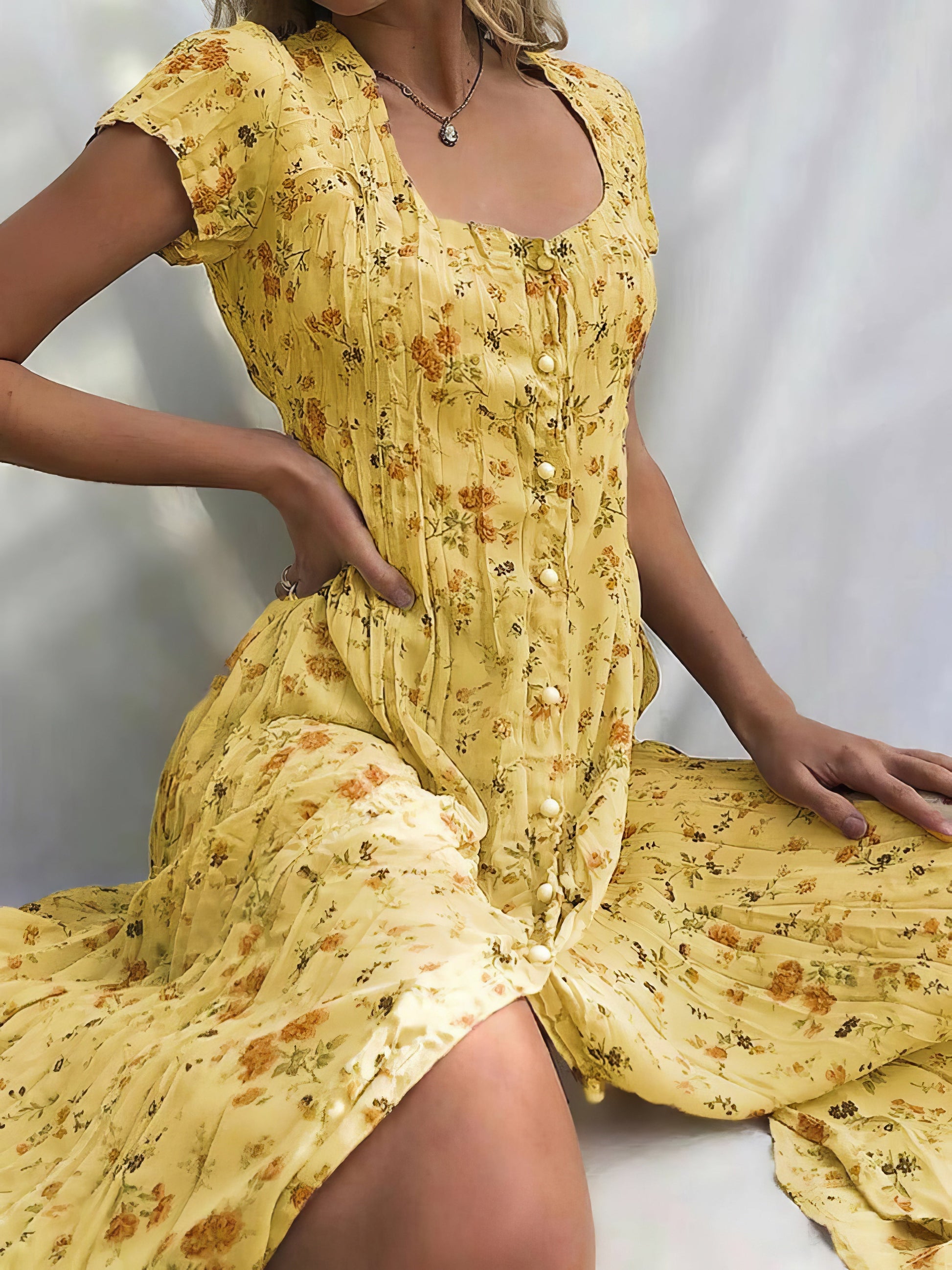Dresses Single Breasted Floral Short Sleeve Dress - LuckyFash™