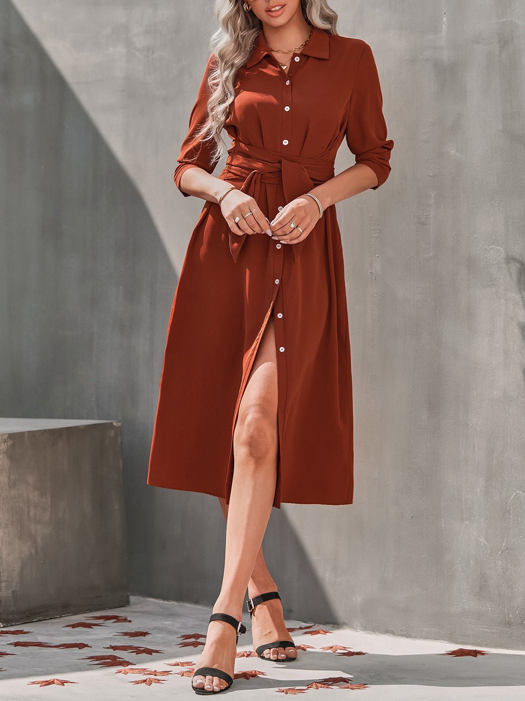 Dresses Single Breasted Long Sleeve Shirt Dress - LuckyFash™