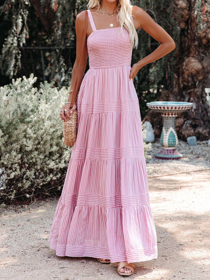 Dresses Sling Belted Striped Sleeveless Dress - LuckyFash™