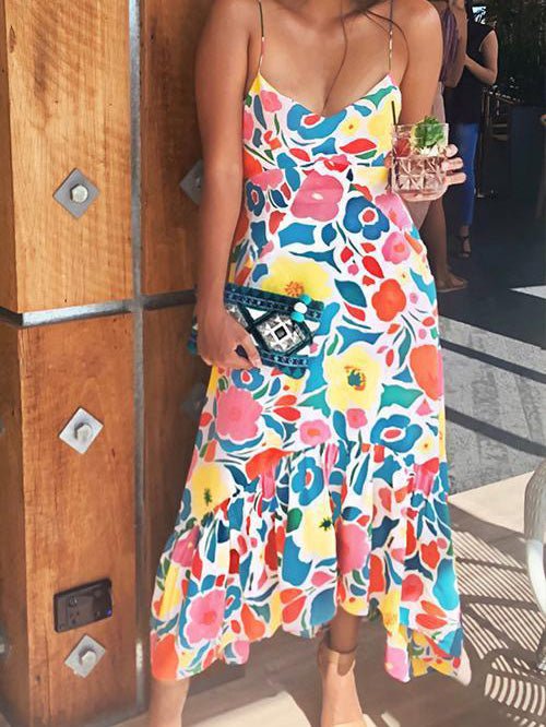Dresses Sling Print Ruffle Sleeveless Dress - LuckyFash™