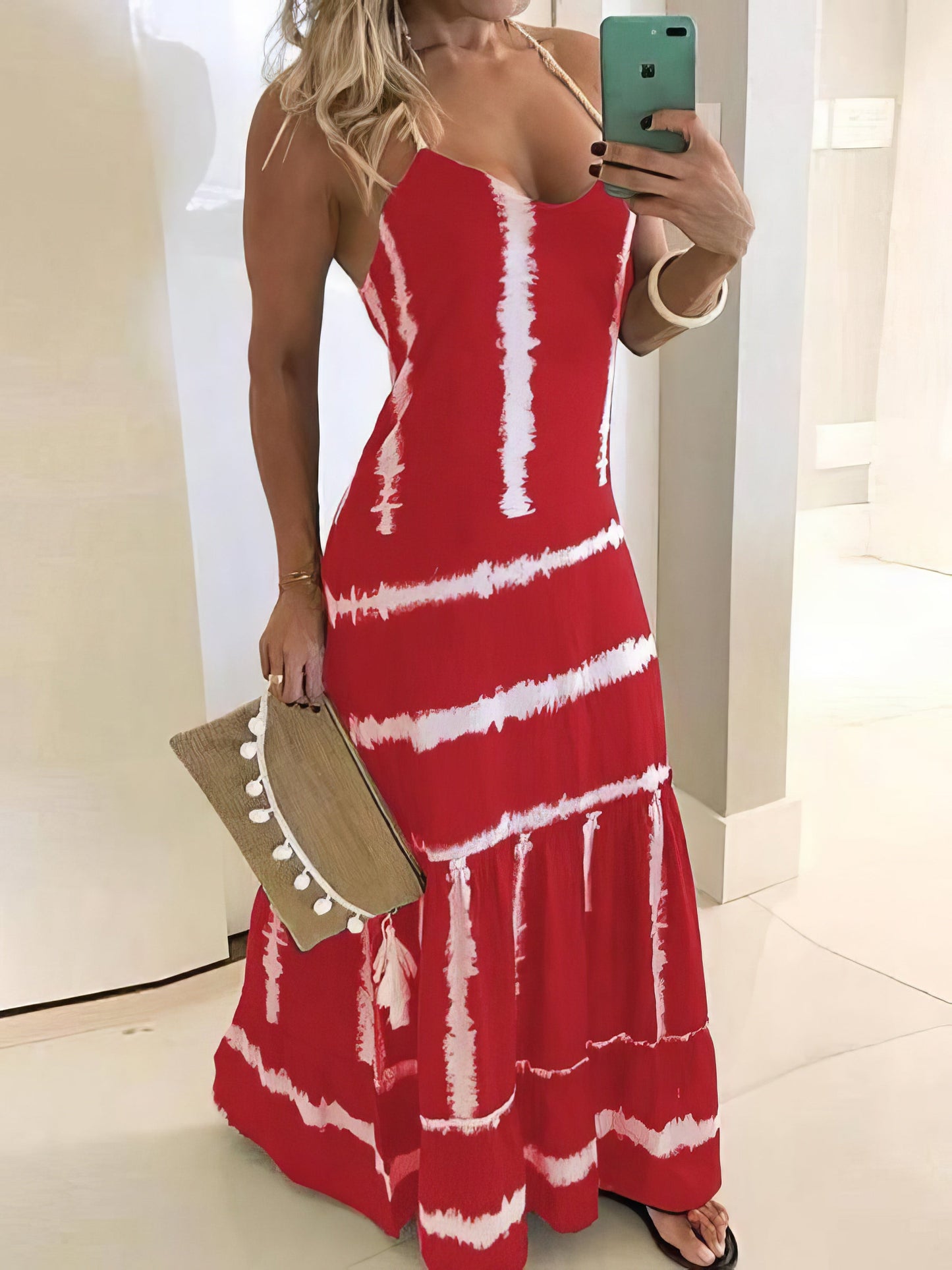 Dresses Sling Stripe Print Sleeveless Fitted Dress - LuckyFash™