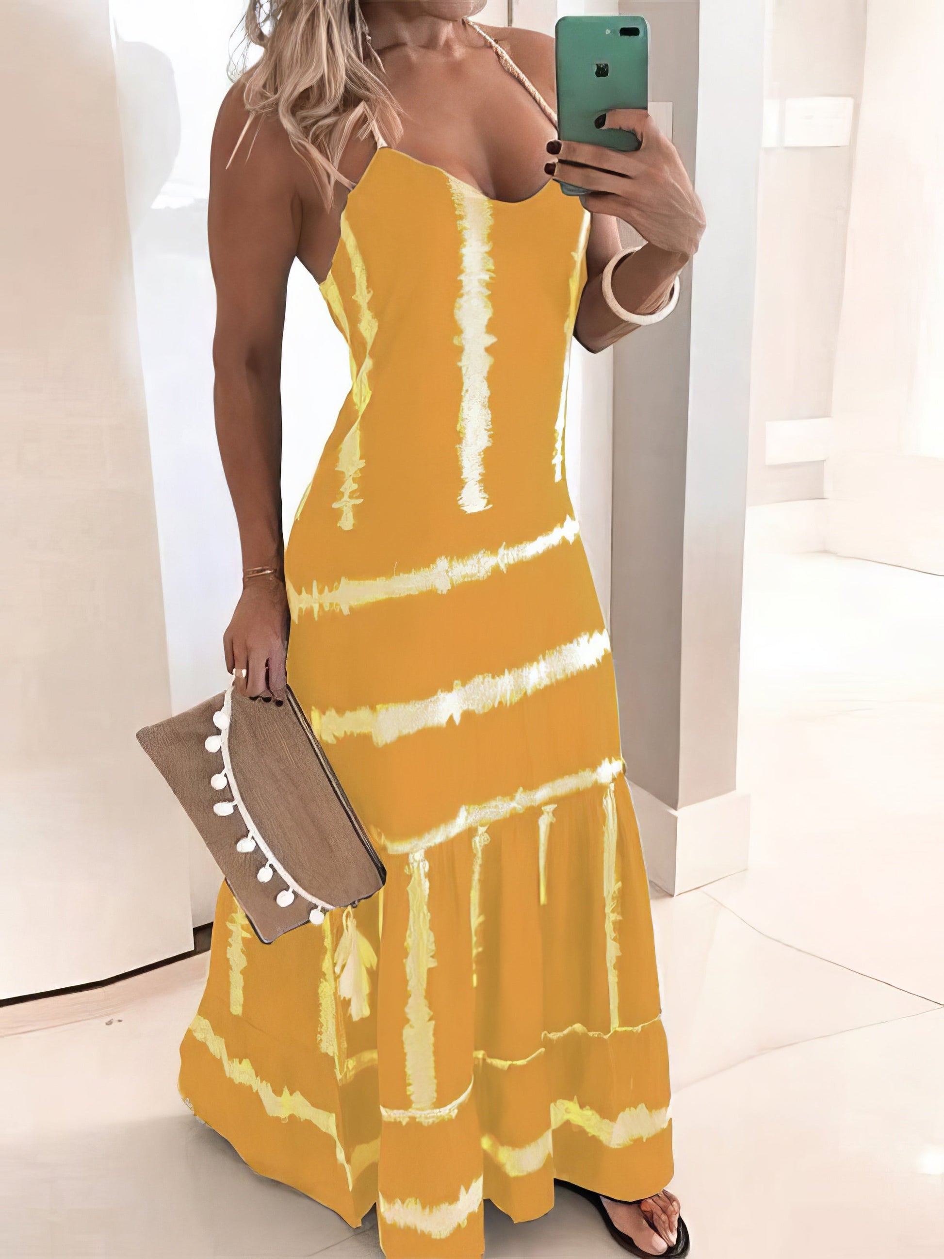 Dresses Sling Stripe Print Sleeveless Fitted Dress - LuckyFash™