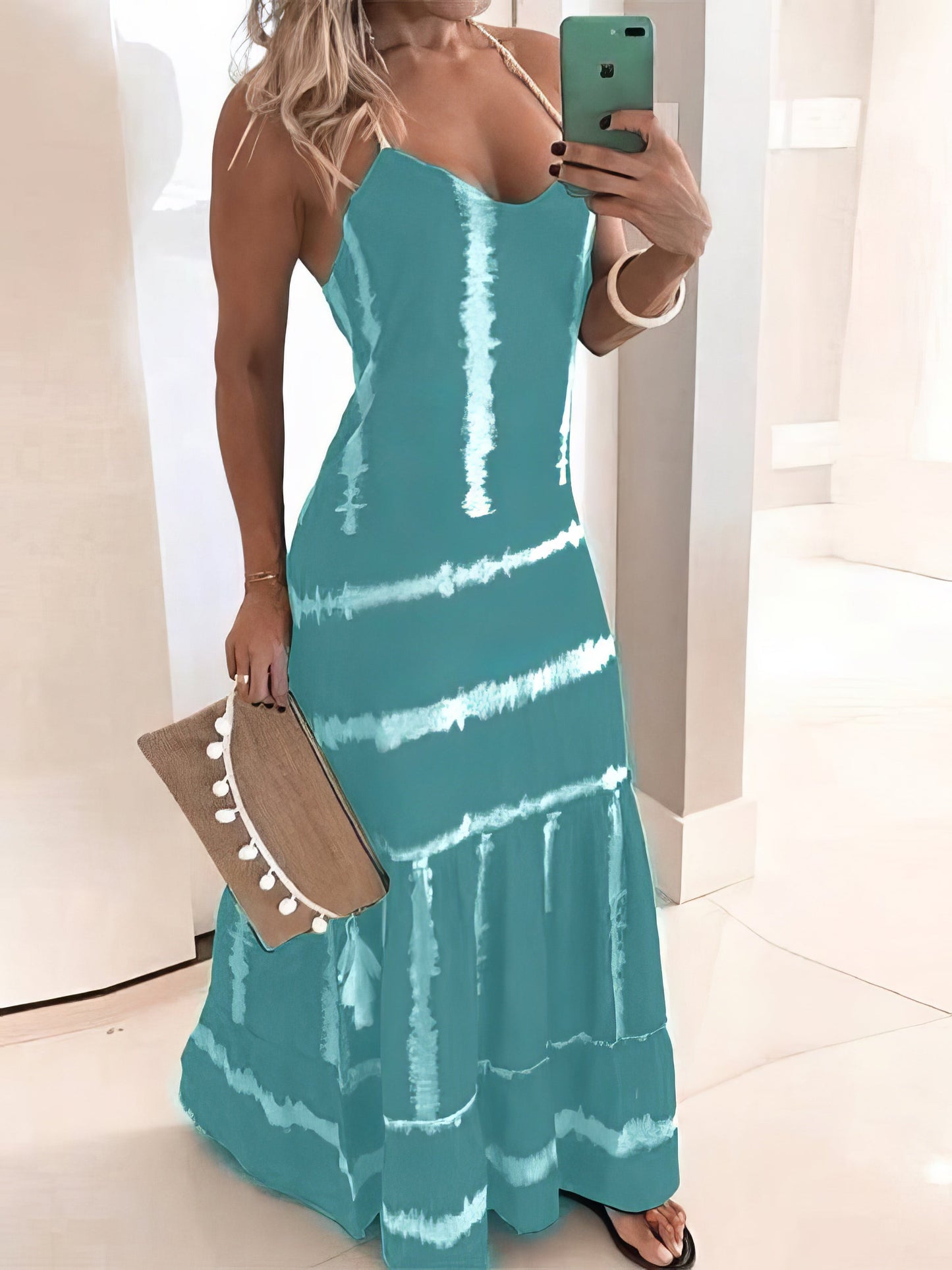 Dresses Sling Stripe Print Sleeveless Fitted Dress - LuckyFash™
