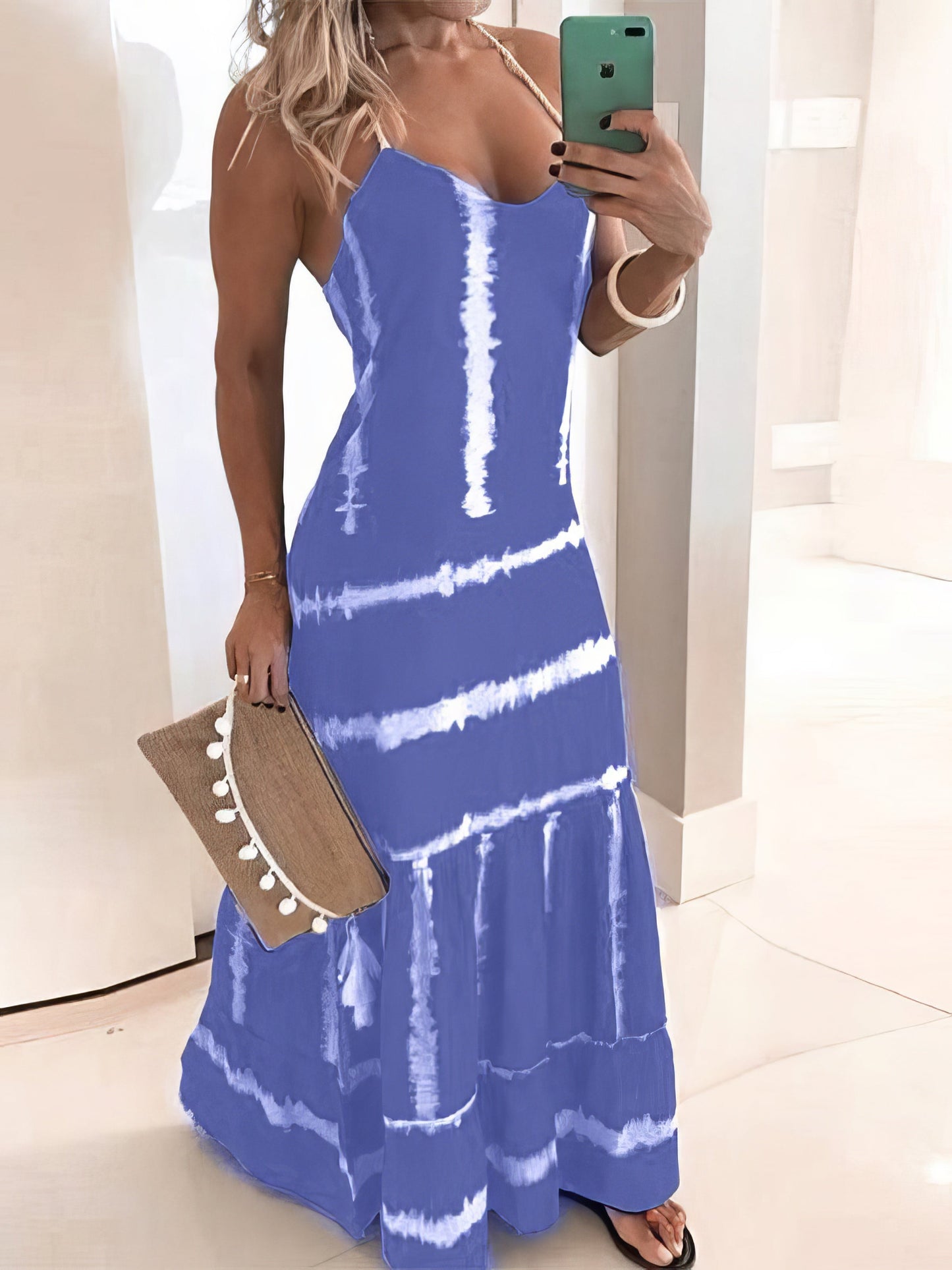 Dresses Sling Stripe Print Sleeveless Fitted Dress - LuckyFash™