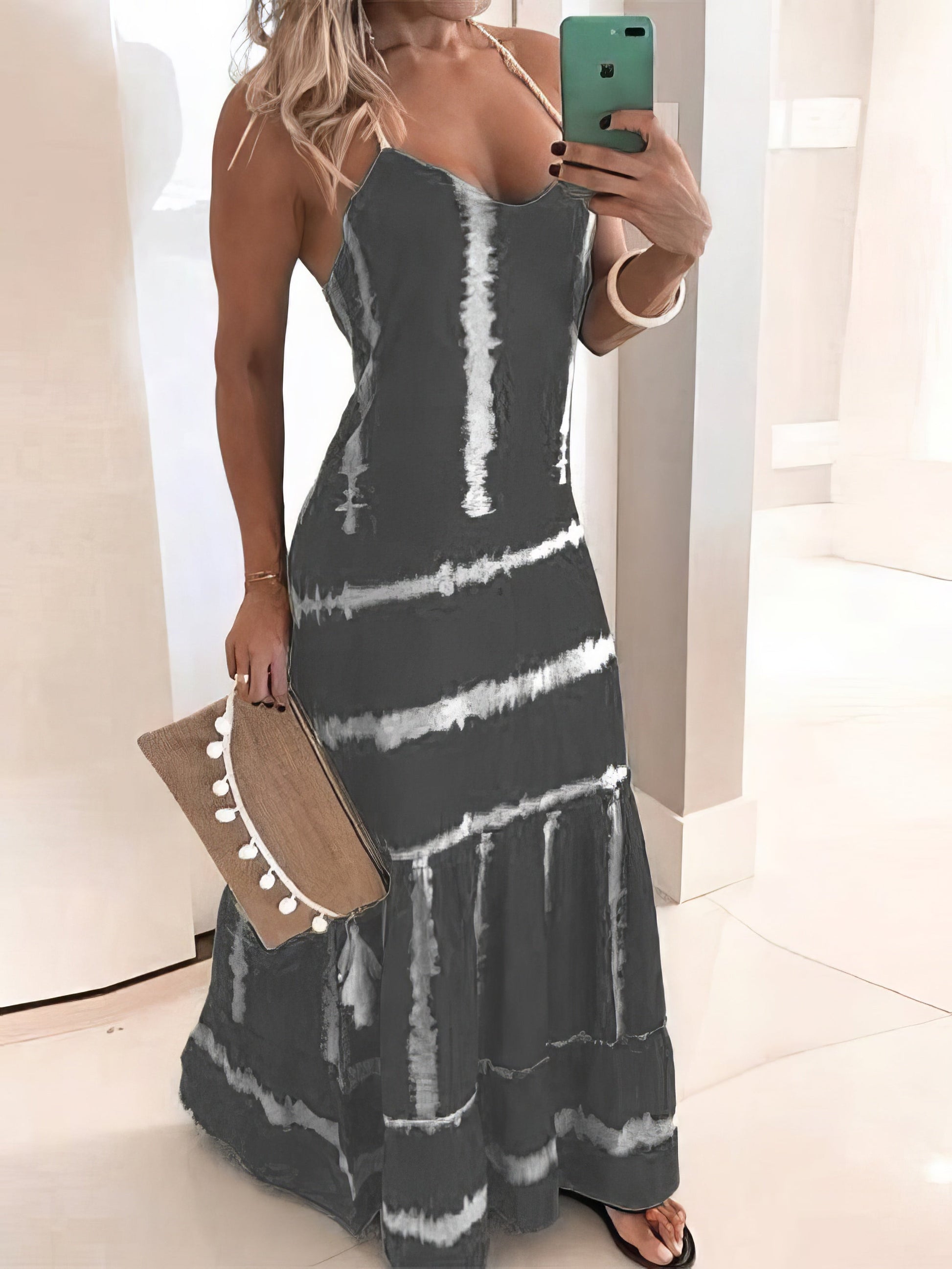 Dresses Sling Stripe Print Sleeveless Fitted Dress - LuckyFash™