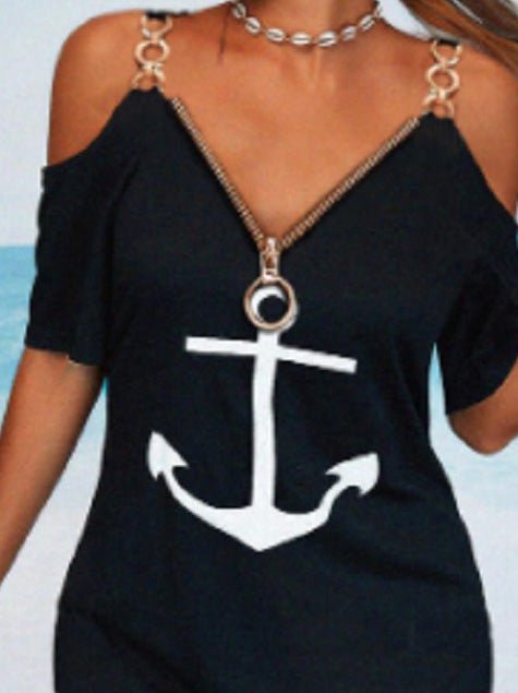 Dresses Sling Zip V-Neck Off-Shoulder Dress - LuckyFash™