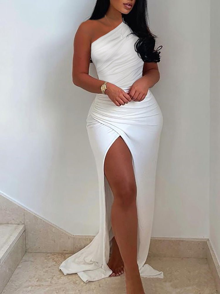 Dresses Sloping Shoulder Slit Slim Dress - LuckyFash™