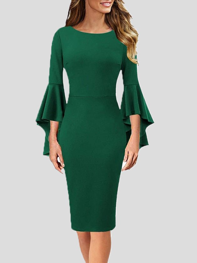 Dresses Solid Ruffle Sleeve Slim Fit Dress - LuckyFash™