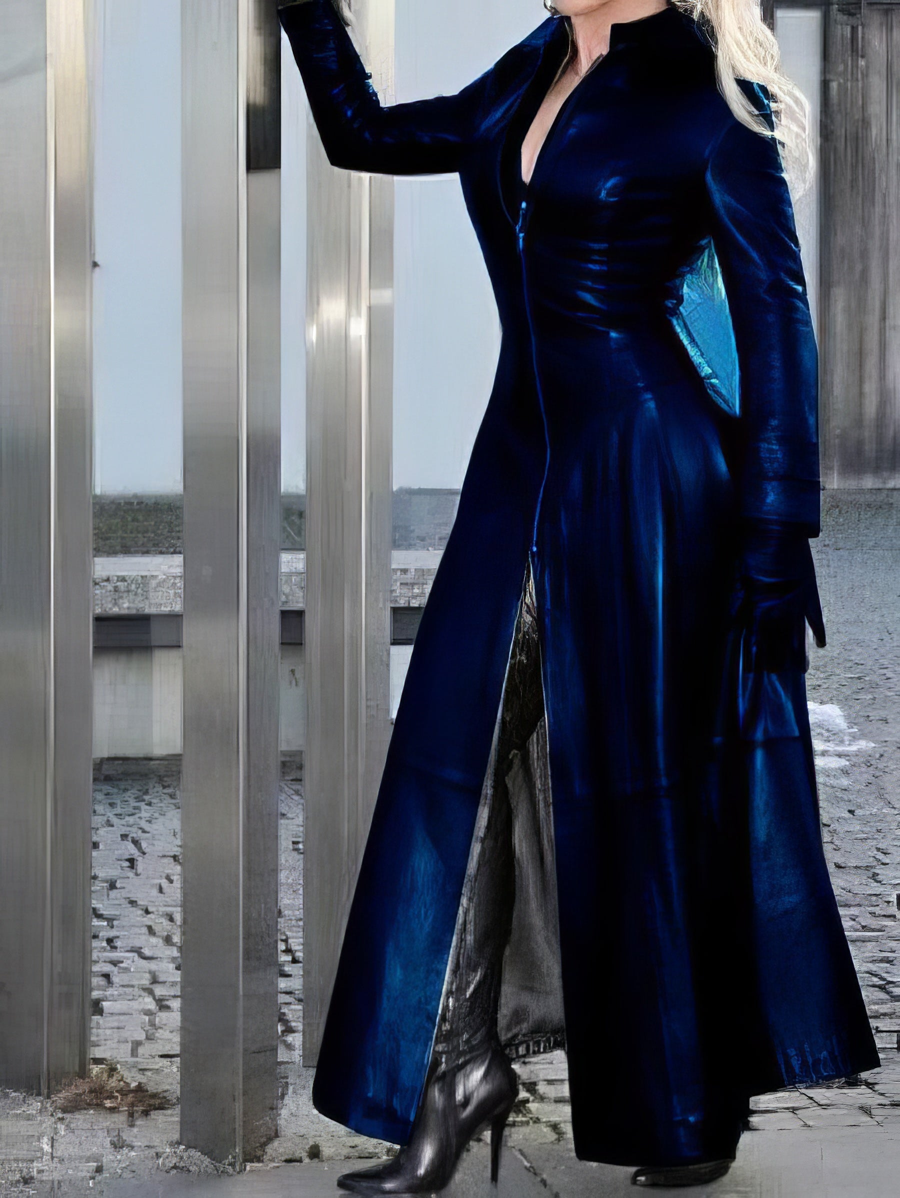 Dresses Stand Collar Zipper Long Sleeve Leather Dress - LuckyFash™