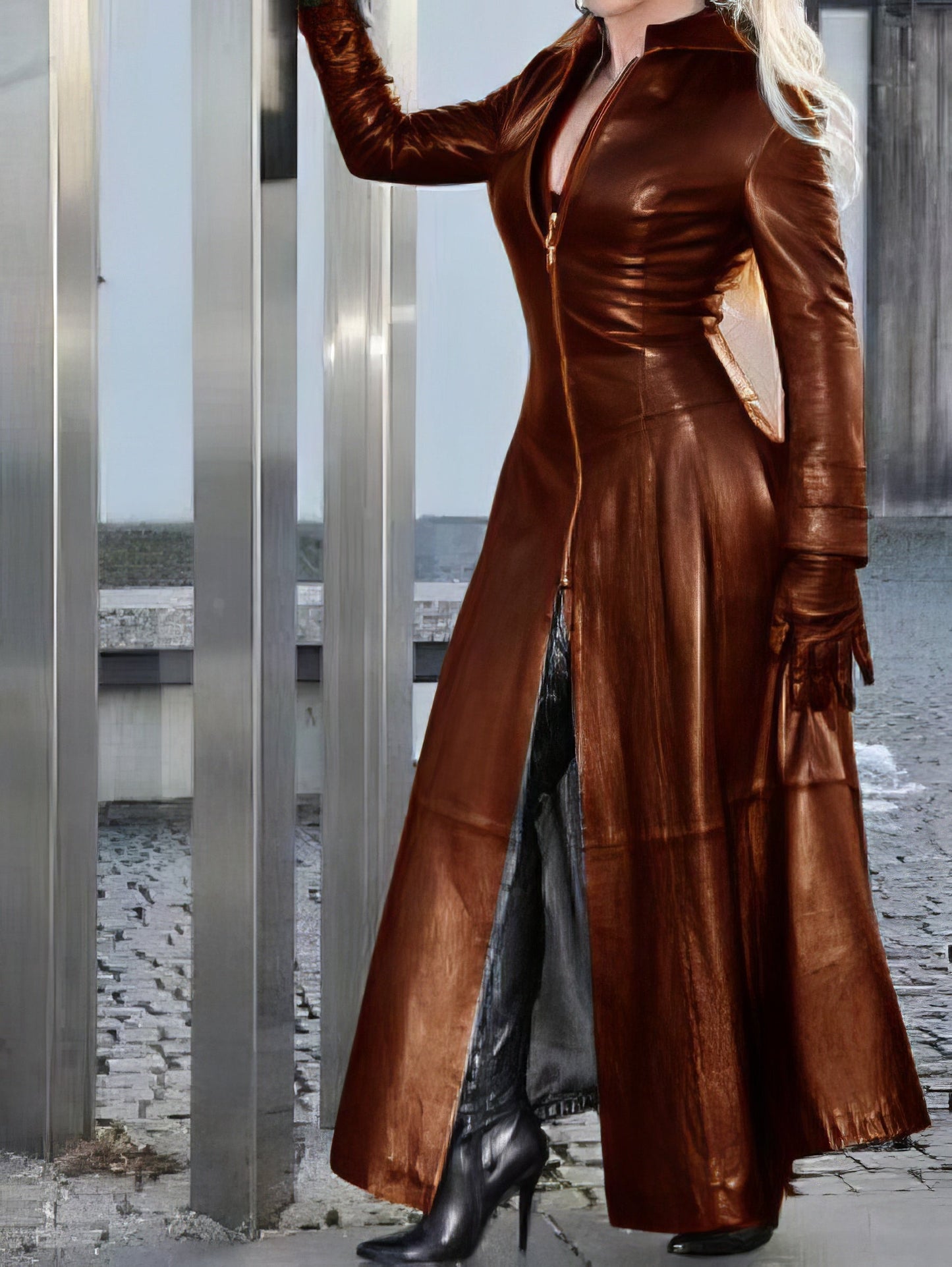 Dresses Stand Collar Zipper Long Sleeve Leather Dress - LuckyFash™