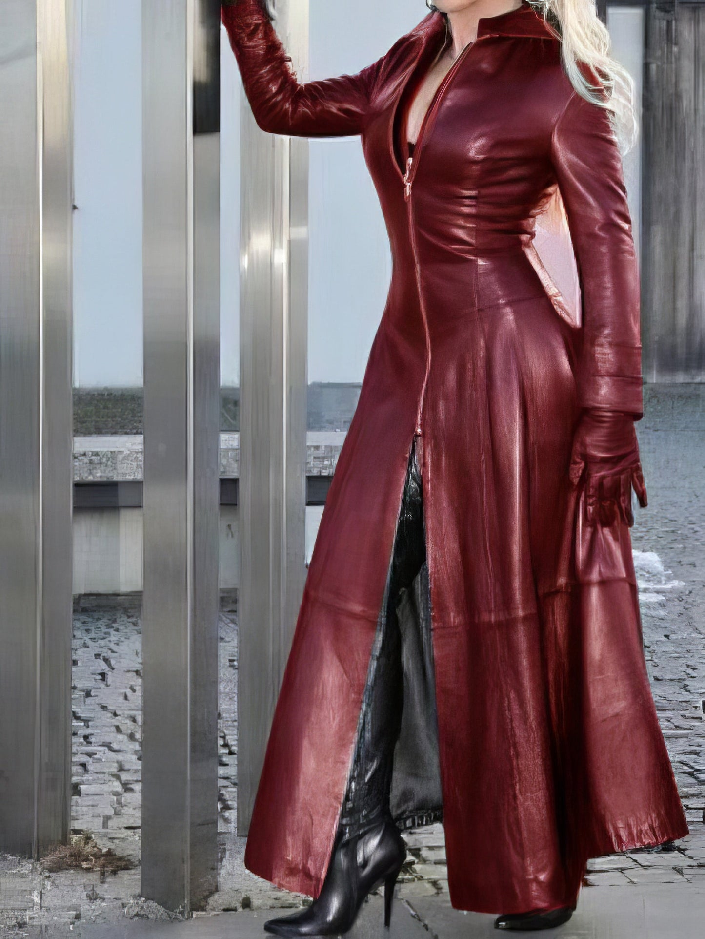 Dresses Stand Collar Zipper Long Sleeve Leather Dress - LuckyFash™