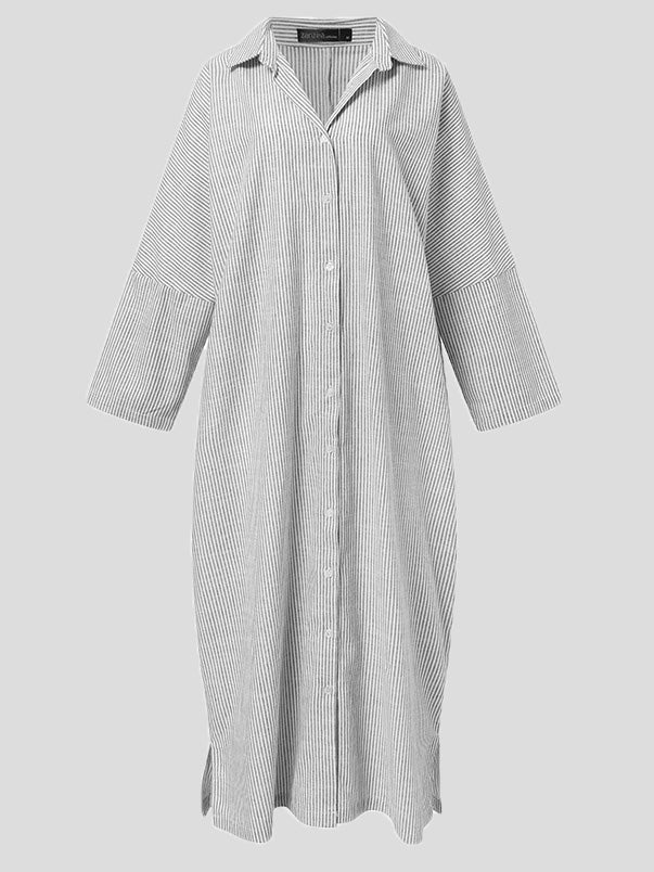 Dresses Striped Long Sleeve Slit Irregular Dress - LuckyFash™