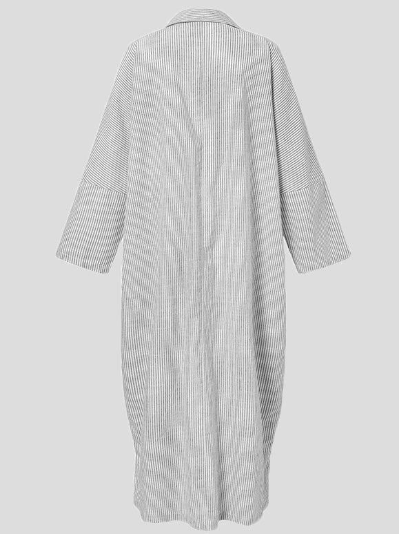 Dresses Striped Long Sleeve Slit Irregular Dress - LuckyFash™