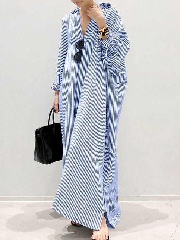 Dresses Striped Long Sleeve Slit Irregular Dress - LuckyFash™