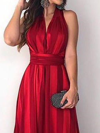 Dresses Striped Tie V-Neck Sleeveless Dress - LuckyFash™