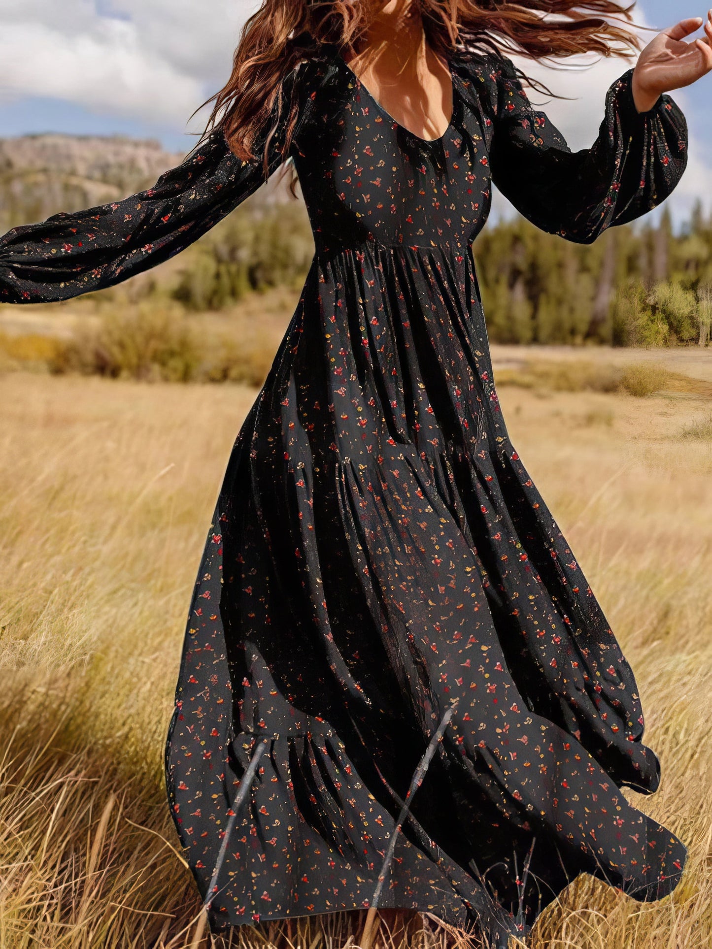 Dresses Temperament Chiffon V-Neck Long Sleeve Dress - LuckyFash™