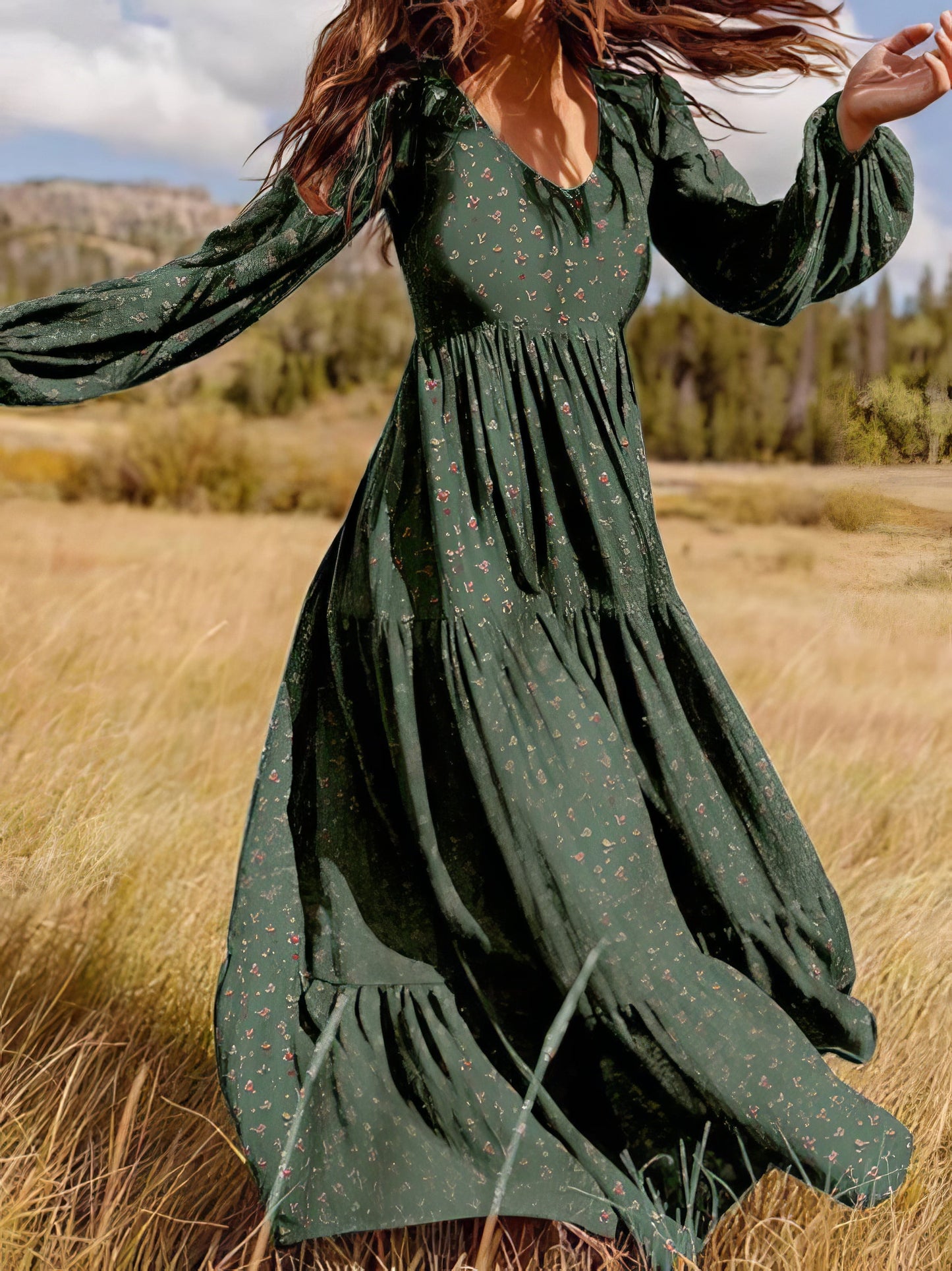 Dresses Temperament Chiffon V-Neck Long Sleeve Dress - LuckyFash™