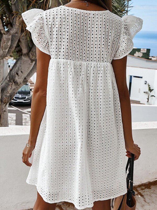 Dresses V-Neck Hollow Ruffle Sleeve Dress - LuckyFash™