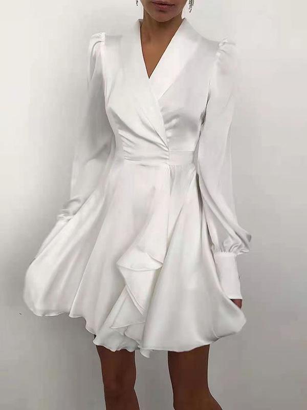 Dresses V-Neck Lantern Long Sleeve Dress - LuckyFash™