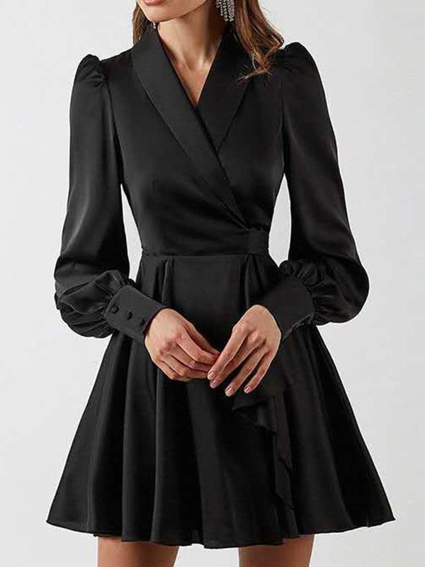 Dresses V-Neck Lantern Long Sleeve Dress - LuckyFash™