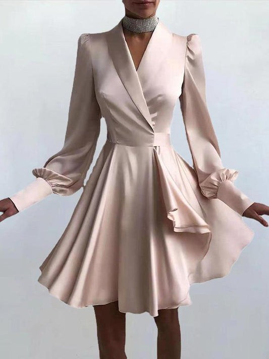 Dresses V-Neck Lantern Long Sleeve Dress - LuckyFash™