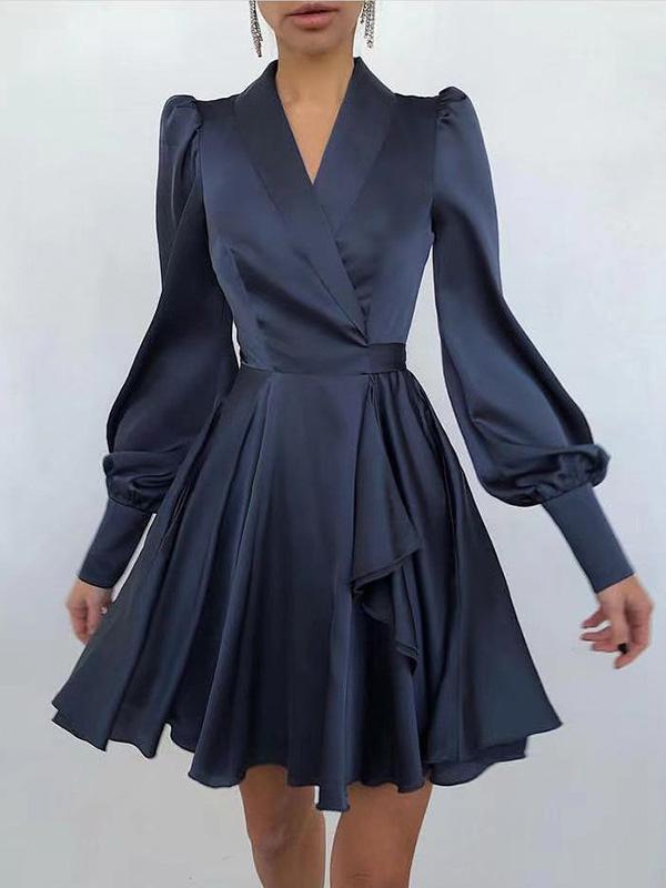 Dresses V-Neck Lantern Long Sleeve Dress - LuckyFash™