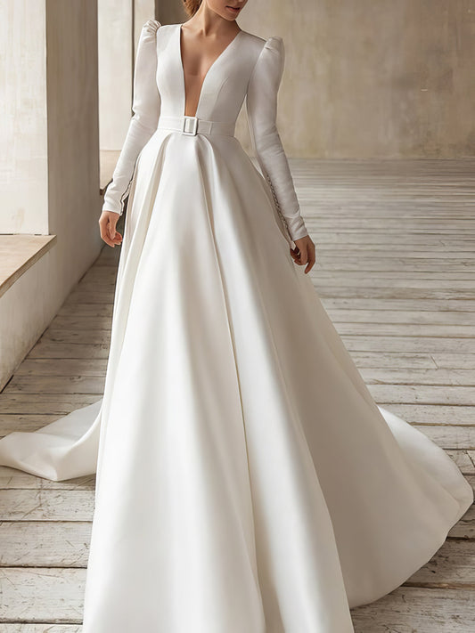 Dresses V-Neck Long Sleeve Swing Dress - LuckyFash™