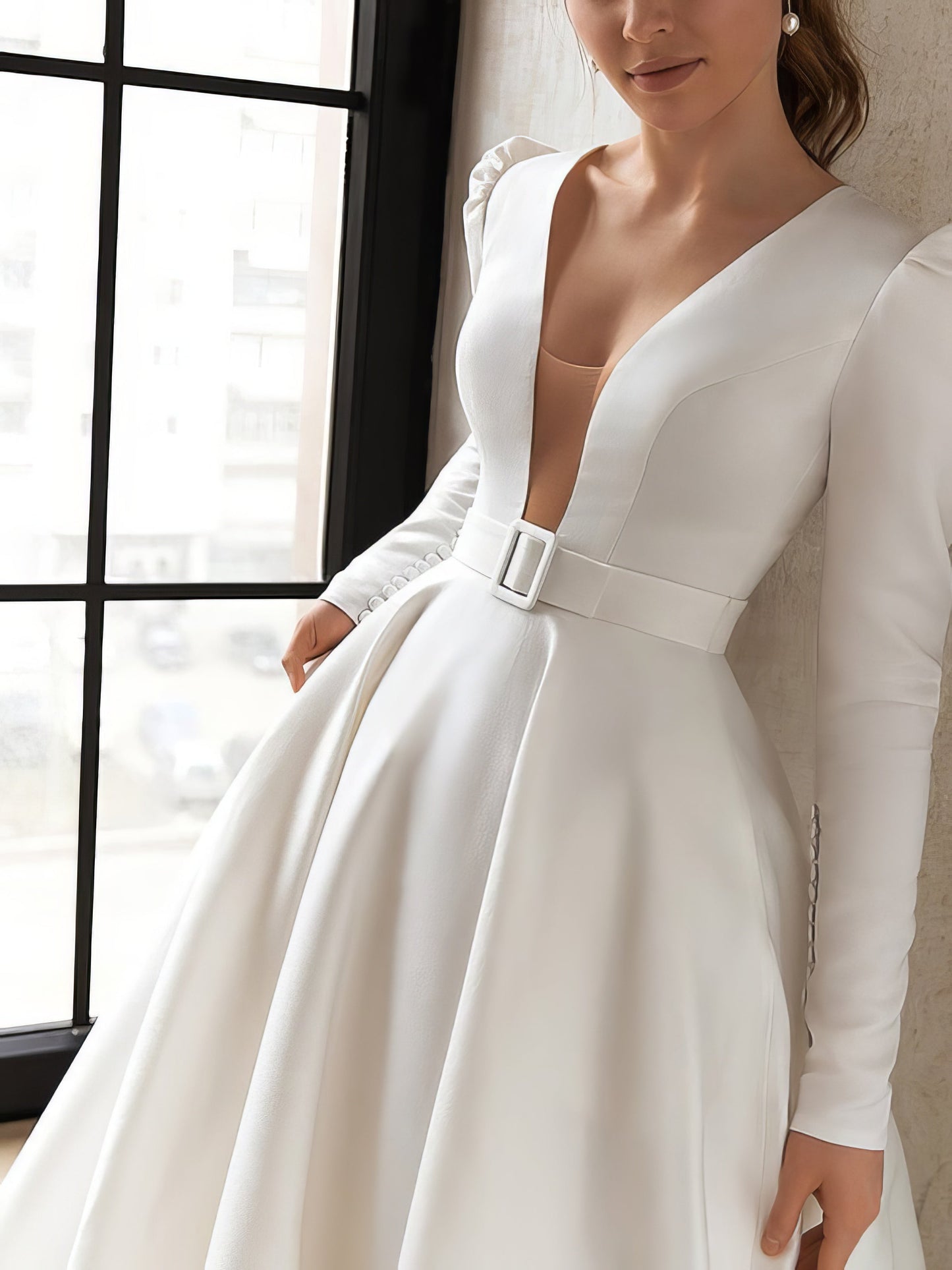 Dresses V-Neck Long Sleeve Swing Dress - LuckyFash™