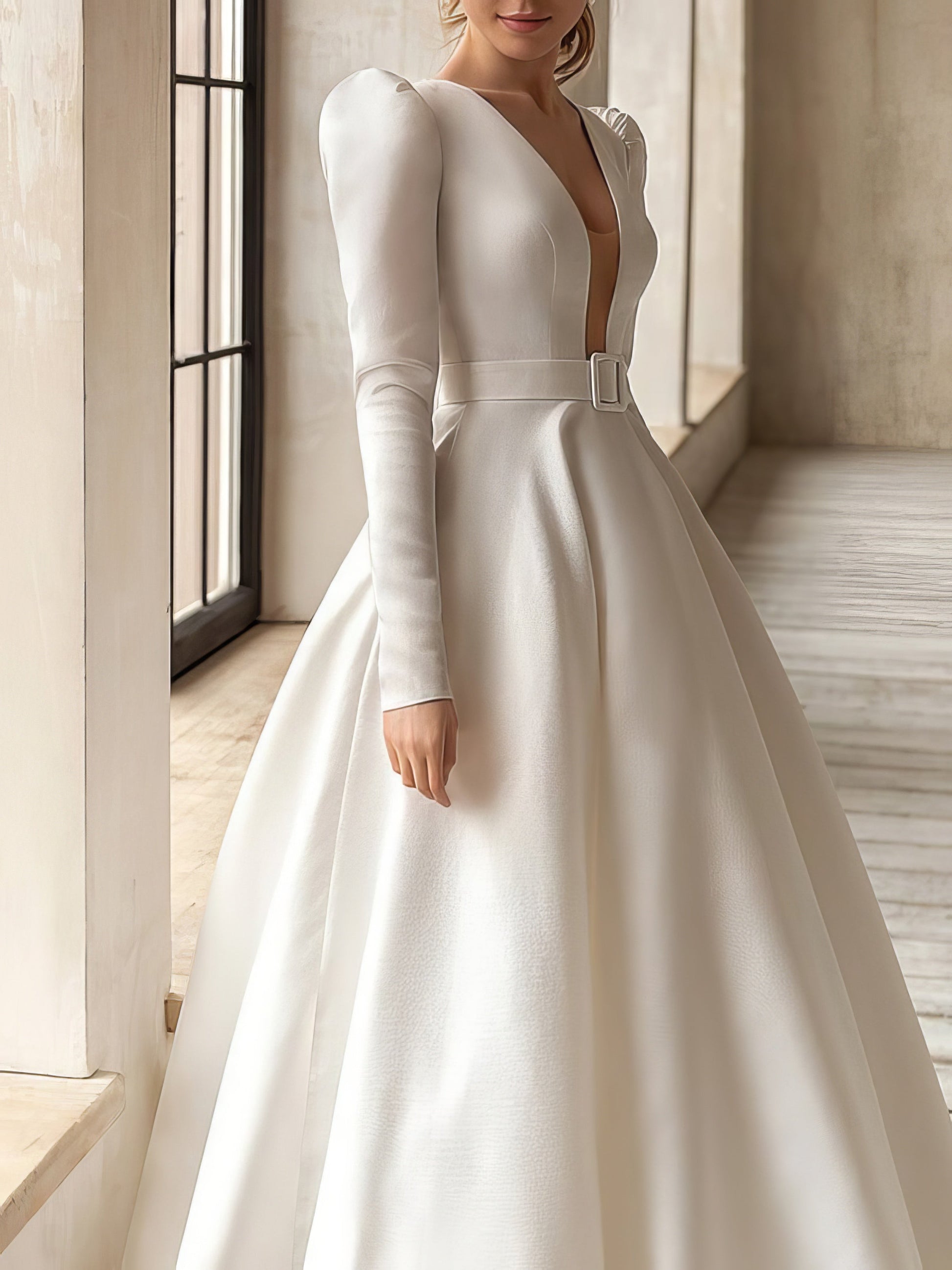 Dresses V-Neck Long Sleeve Swing Dress - LuckyFash™