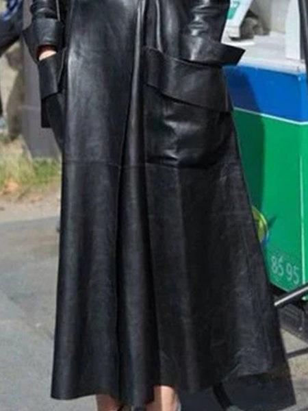 Women's Dresses V-Neck Pocket Belt Long Sleeve Leather Dress - LuckyFash™