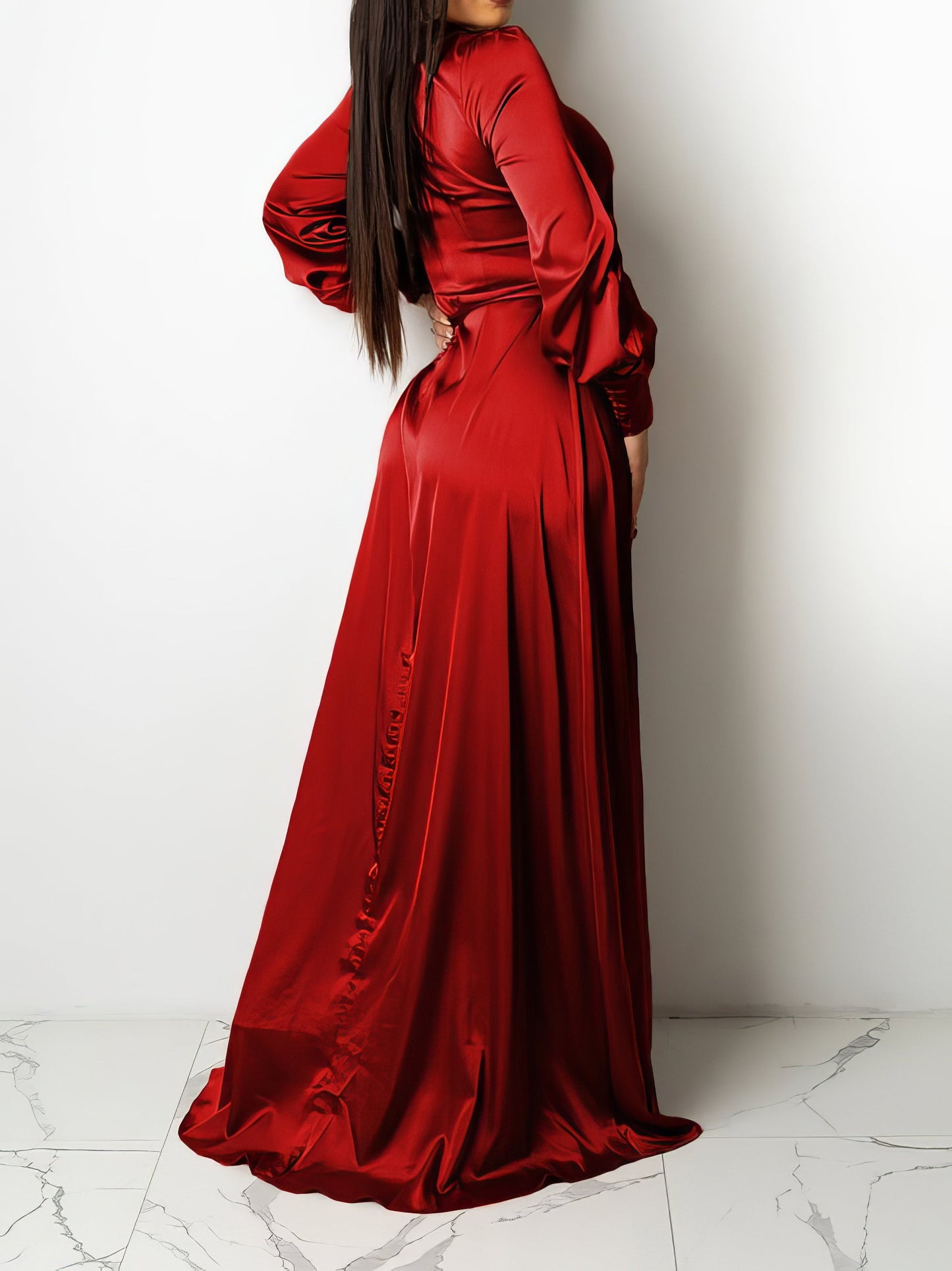 Dresses V-Neck Solid Irregular Long Sleeve Dress - LuckyFash™