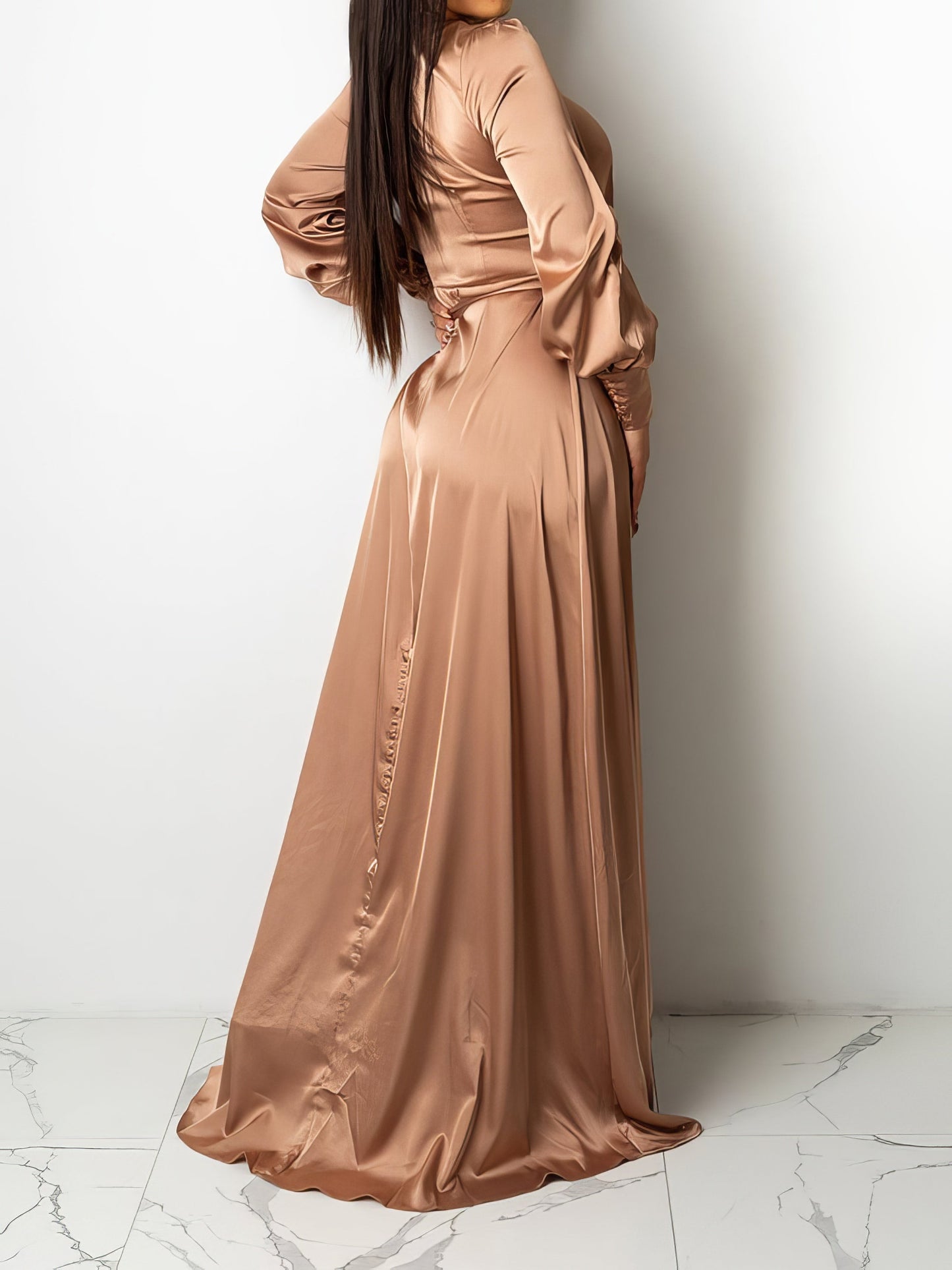 Dresses V-Neck Solid Irregular Long Sleeve Dress - LuckyFash™