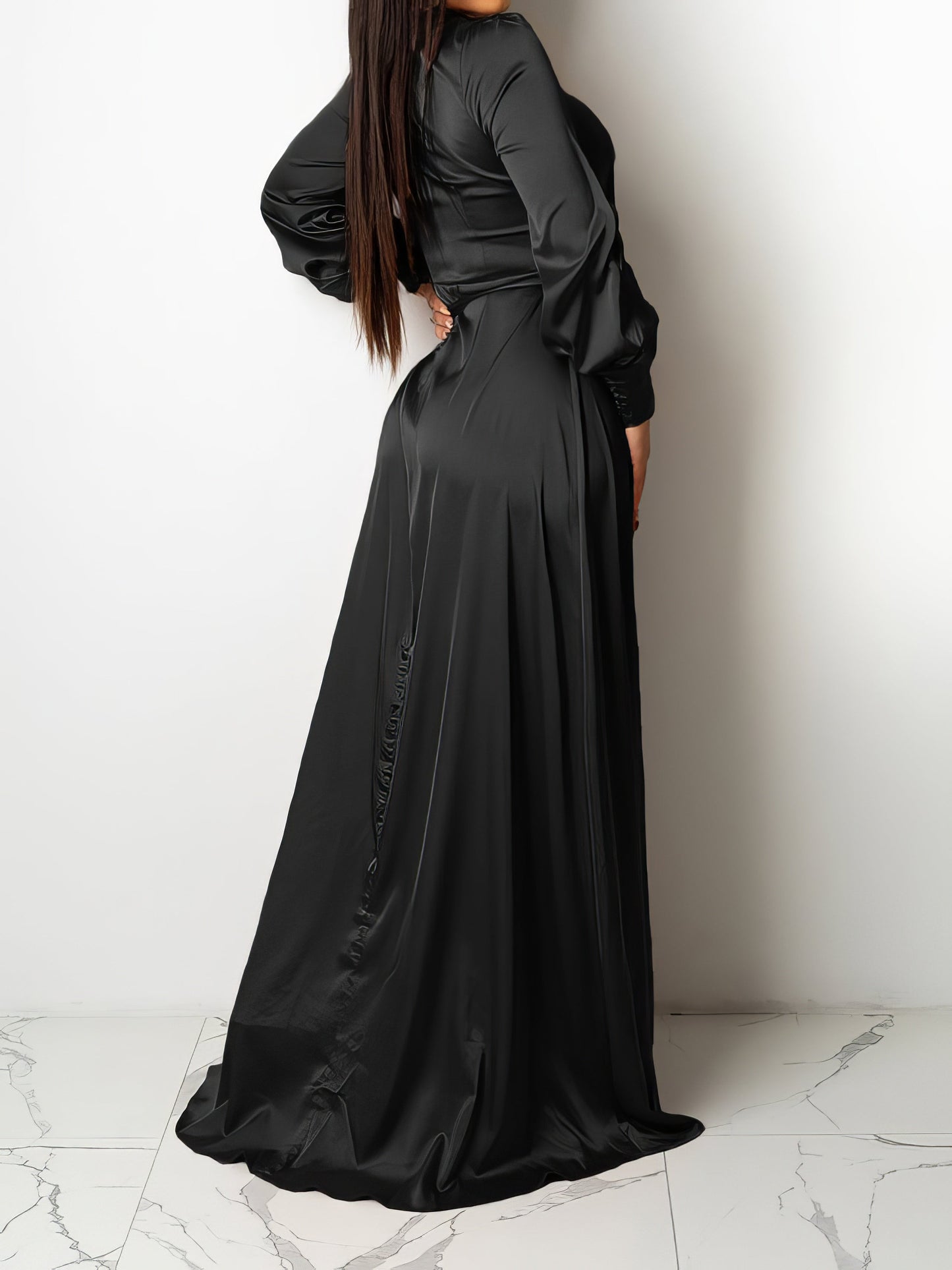 Dresses V-Neck Solid Irregular Long Sleeve Dress - LuckyFash™