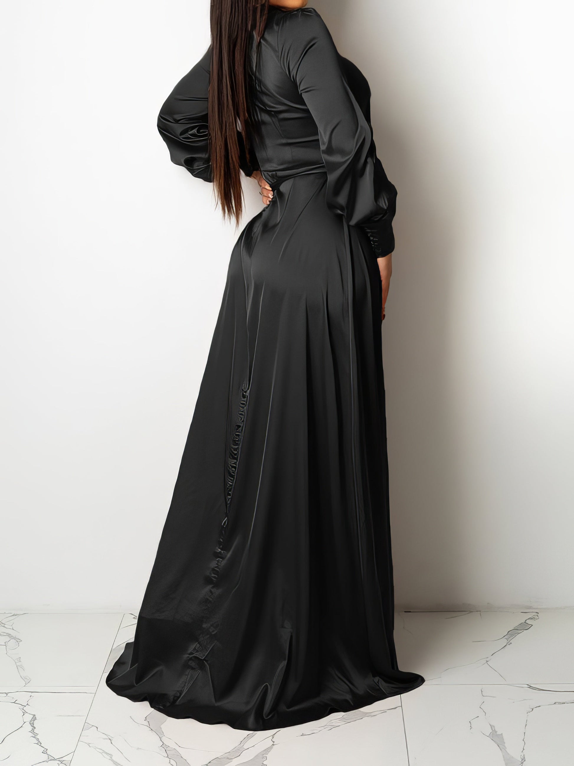 Dresses V-Neck Solid Irregular Long Sleeve Dress - LuckyFash™