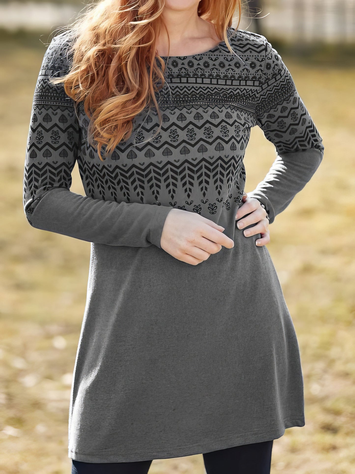 Dresses Vintage Printed Round Neck Long Sleeve Dress - LuckyFash™