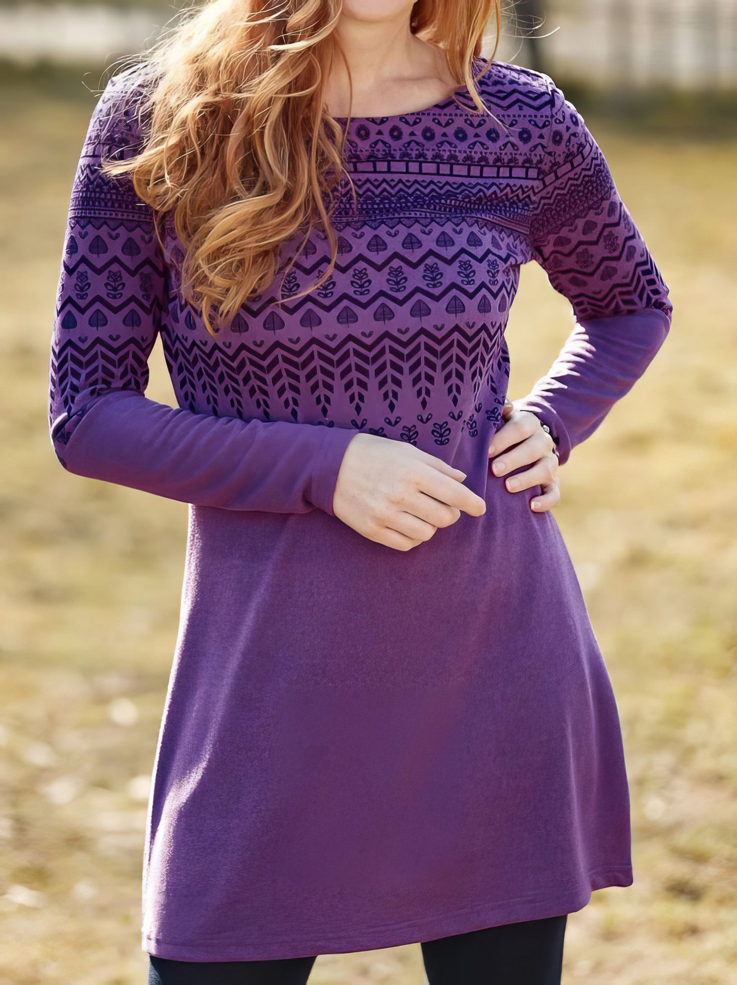 Dresses Vintage Printed Round Neck Long Sleeve Dress - LuckyFash™