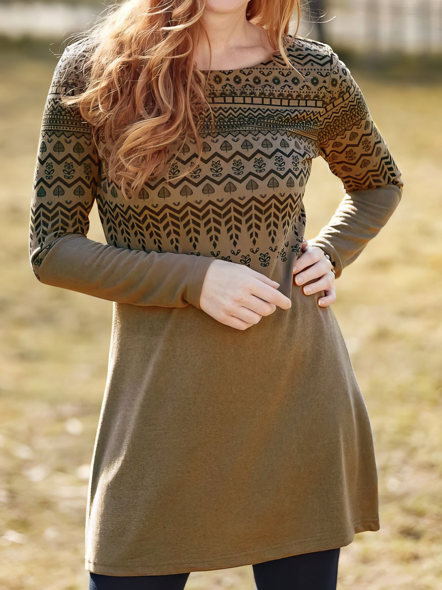 Dresses Vintage Printed Round Neck Long Sleeve Dress - LuckyFash™