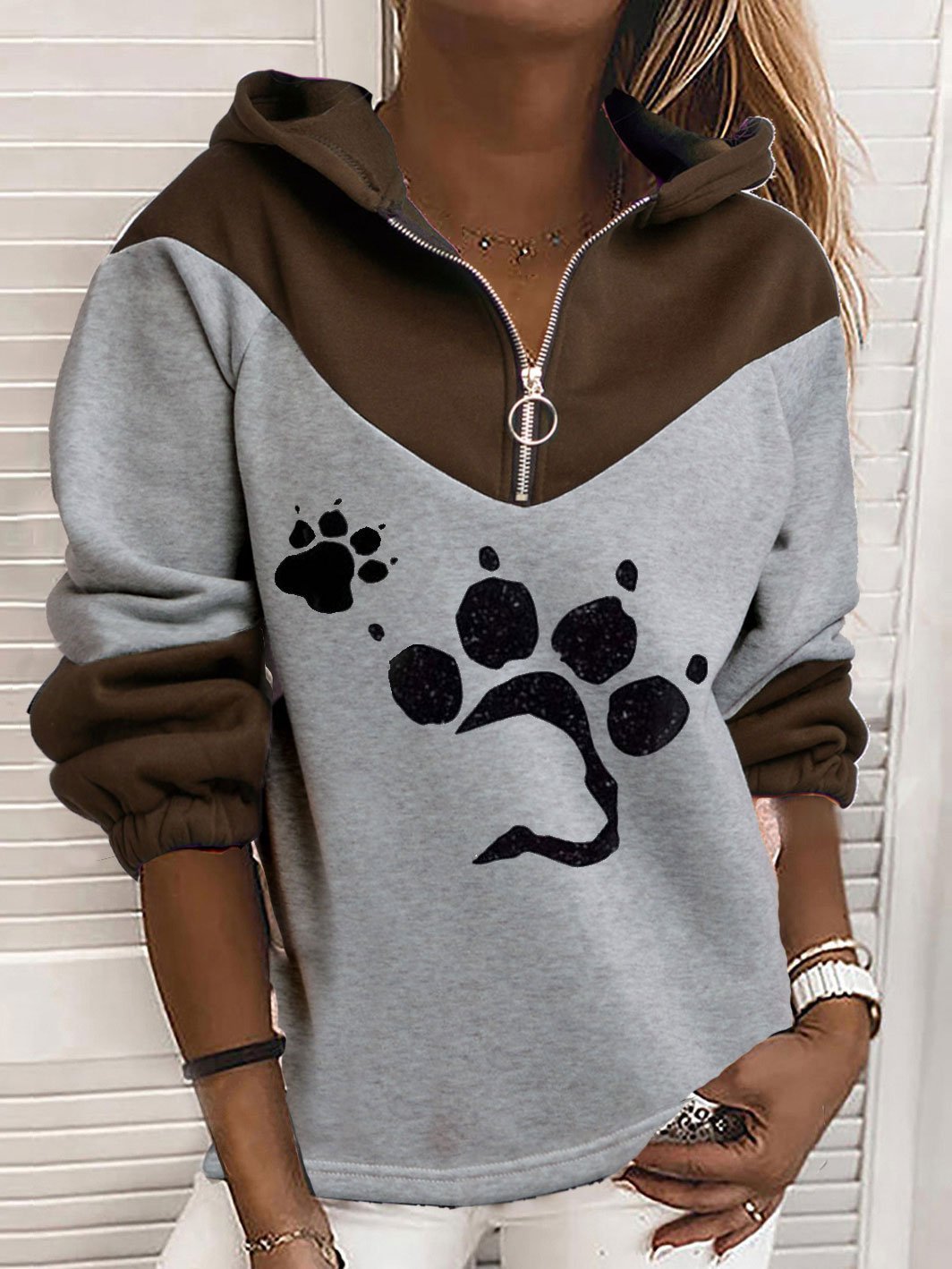 Hoodies Cat Paw Print Zip Long Sleeve Hoodie - LuckyFash™