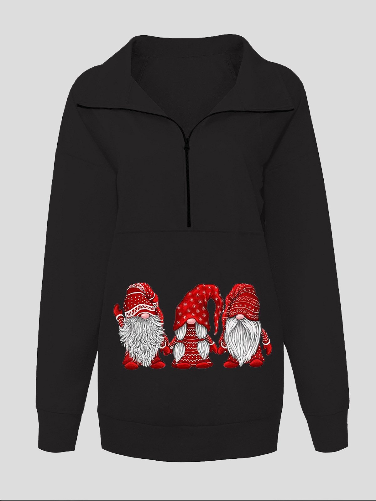 Women's Hoodies Christmas Dwarf Print Zipper Stand Collar Long Sleeve Hoodie - LuckyFash™