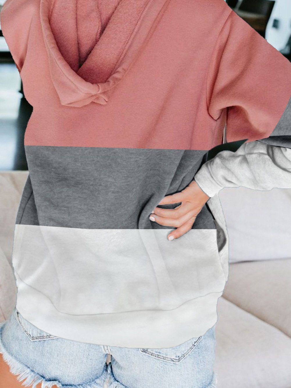 Hoodies Contrasting Zip Pocket Cardigan Hoodie Coats - LuckyFash™